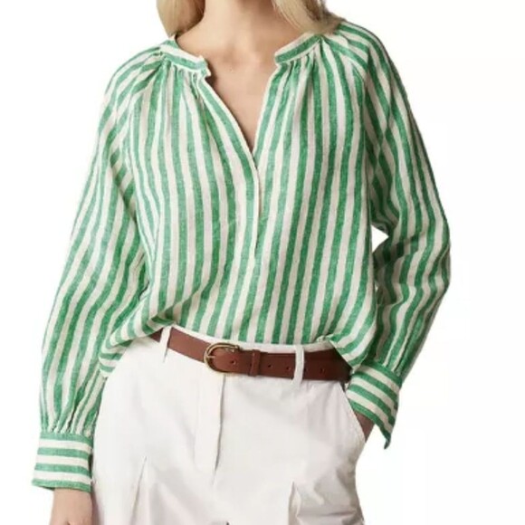J. Crew Tops - J.Crew NWT Green Striped Cabana Linen Top S Coastal Preppy Spring Minimalist